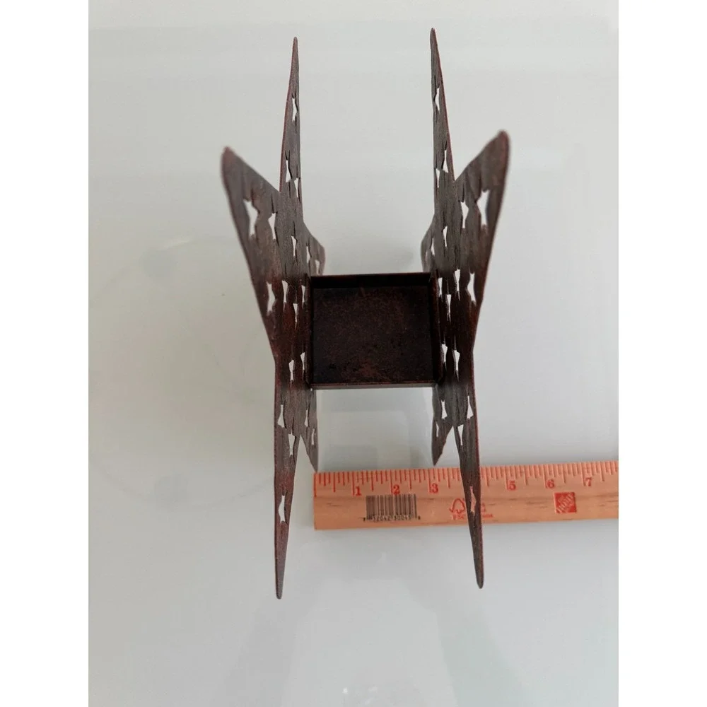 Rustic Metal Star Lantern Candle Holder Star Cut outs Inner Square Compartment